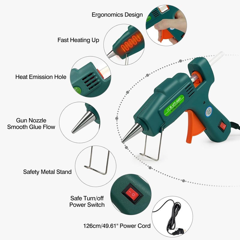 SUJADE Hot Glue Gun with 30 Glue Sticks, Fast Preheating Hot Melt Gun, Mini Glue Gun Kit for Kids DIY School Craft Projects and Quick Home Repairs, 20W Green - Image 2